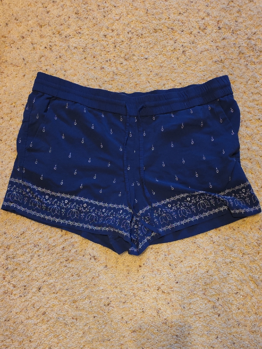 LOFT Navy Blue Paisley Border Print Pull On Flowy Shorts L